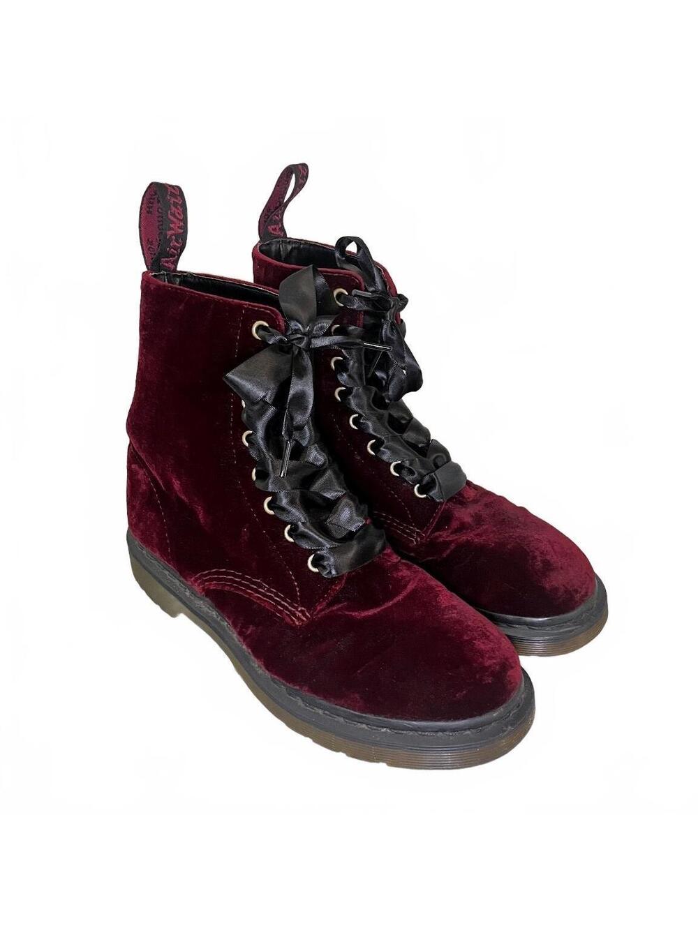 Dr. Martens Women's Burgundy Velvet Combat Boots Women’s Size 9